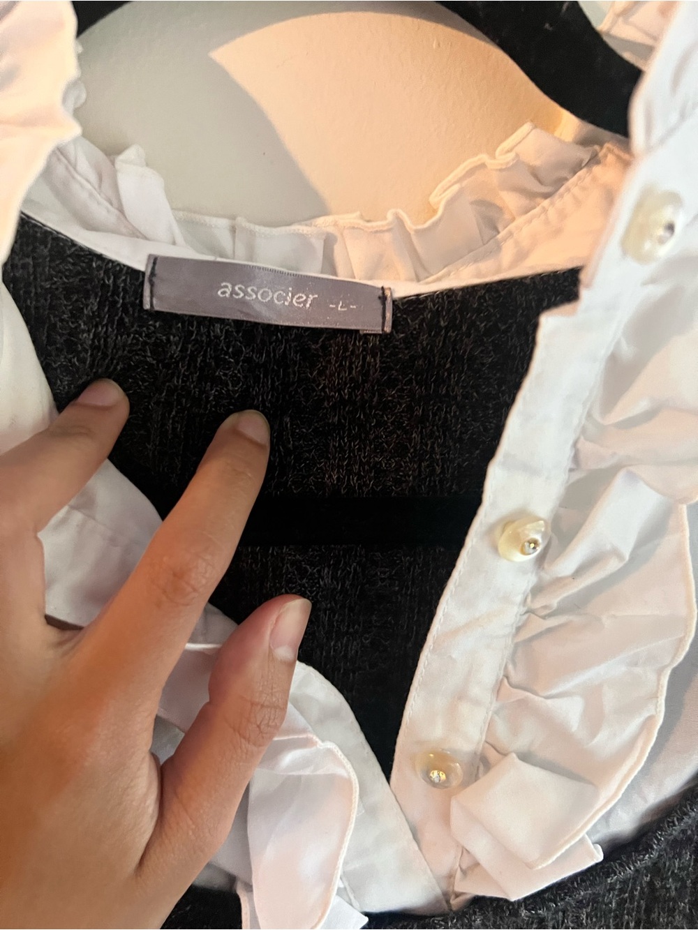 Charcoal Ribbed with White Ruffle Collar - Picture 2 of 3